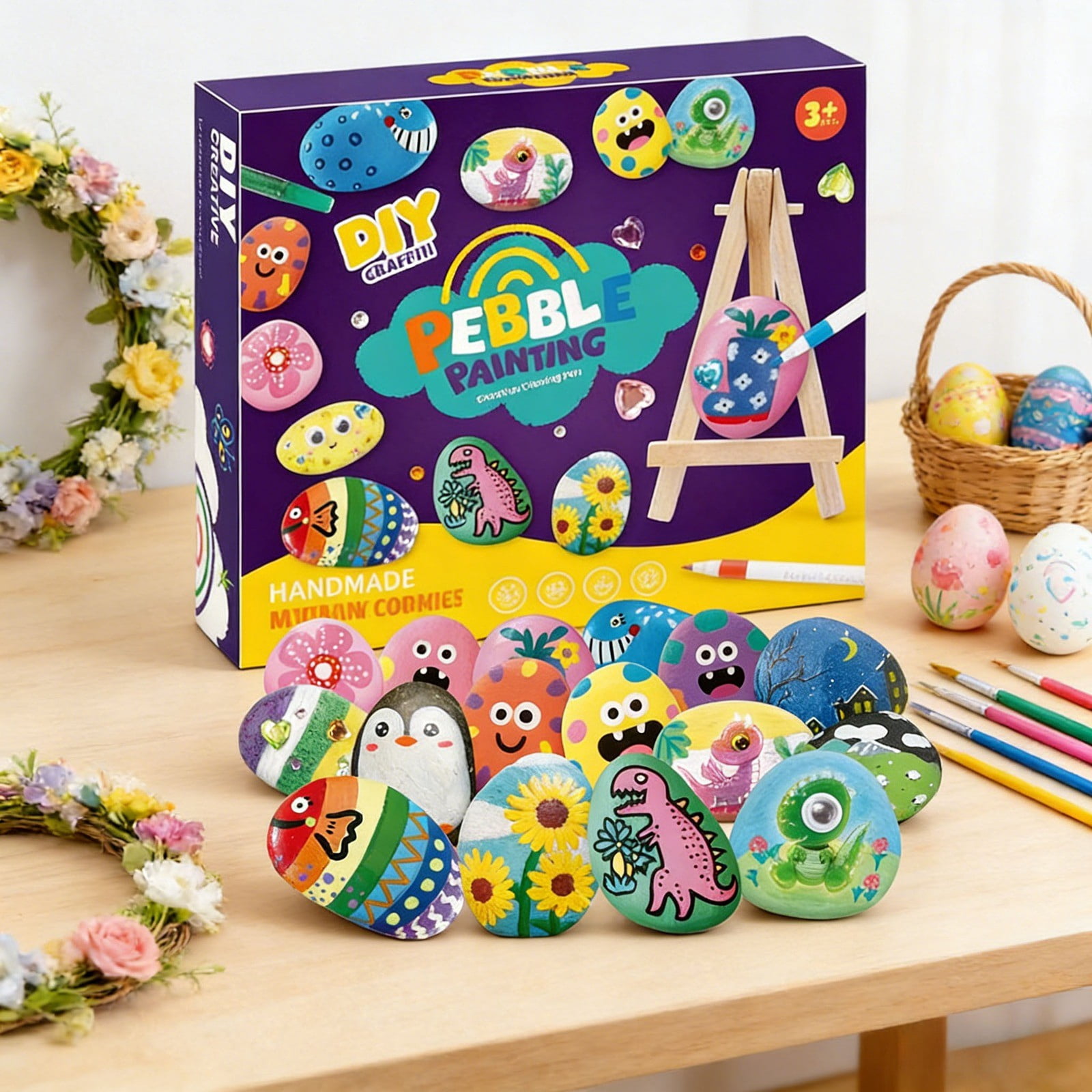 National Geographic Easter DIY Rock Painting Kit, Art and Craft Supplies, Paint and Decorate River Stones, Creative Activity for Outdoor Play, Easter Basket Stuffers Birthday Gift