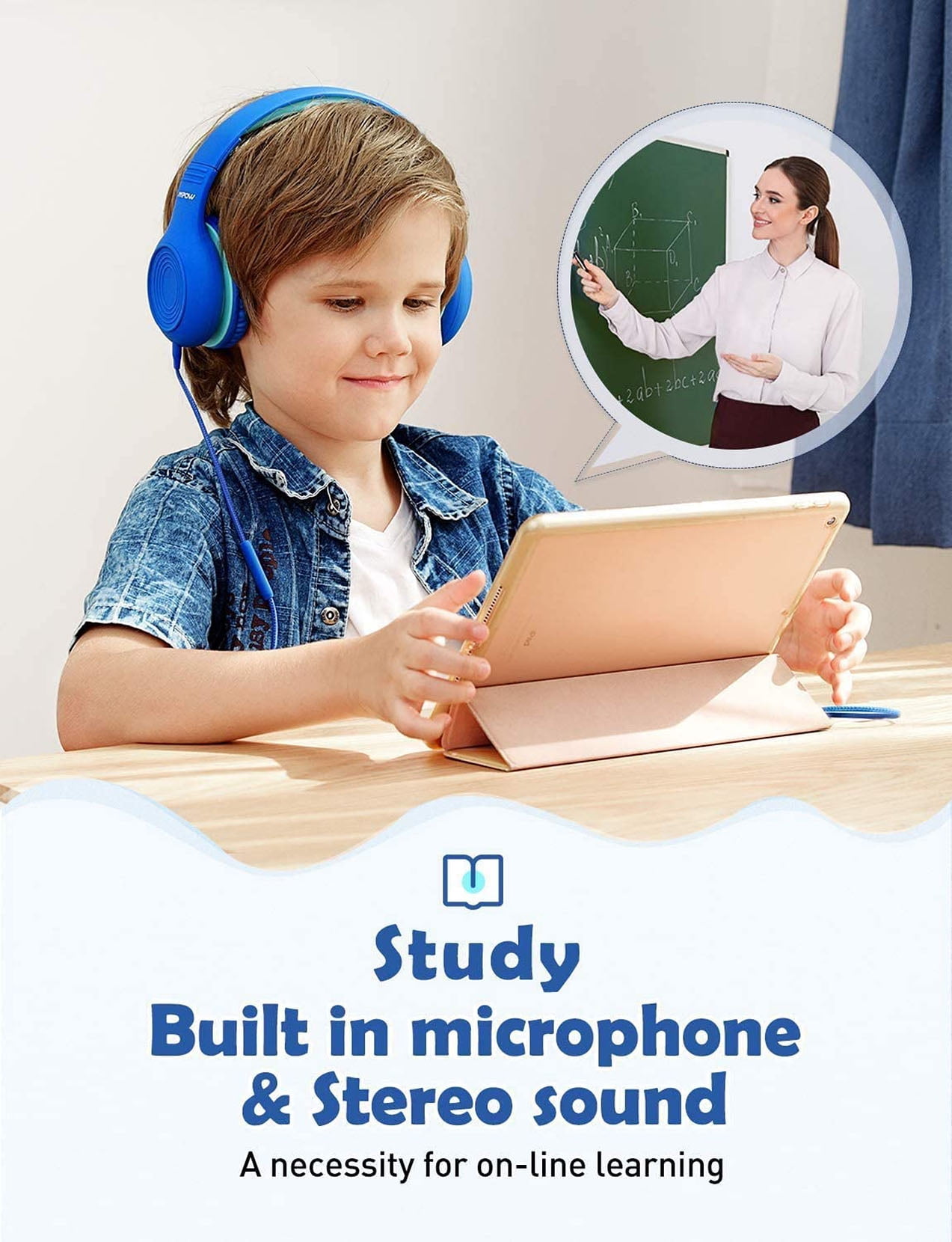 Mpow Kids Over Ear Wired Headphones with Microphone, Foldable 85/94dB Volume Limited Headphones for Girls, Boys, Children, School Tablet Travel, Audio Sharing