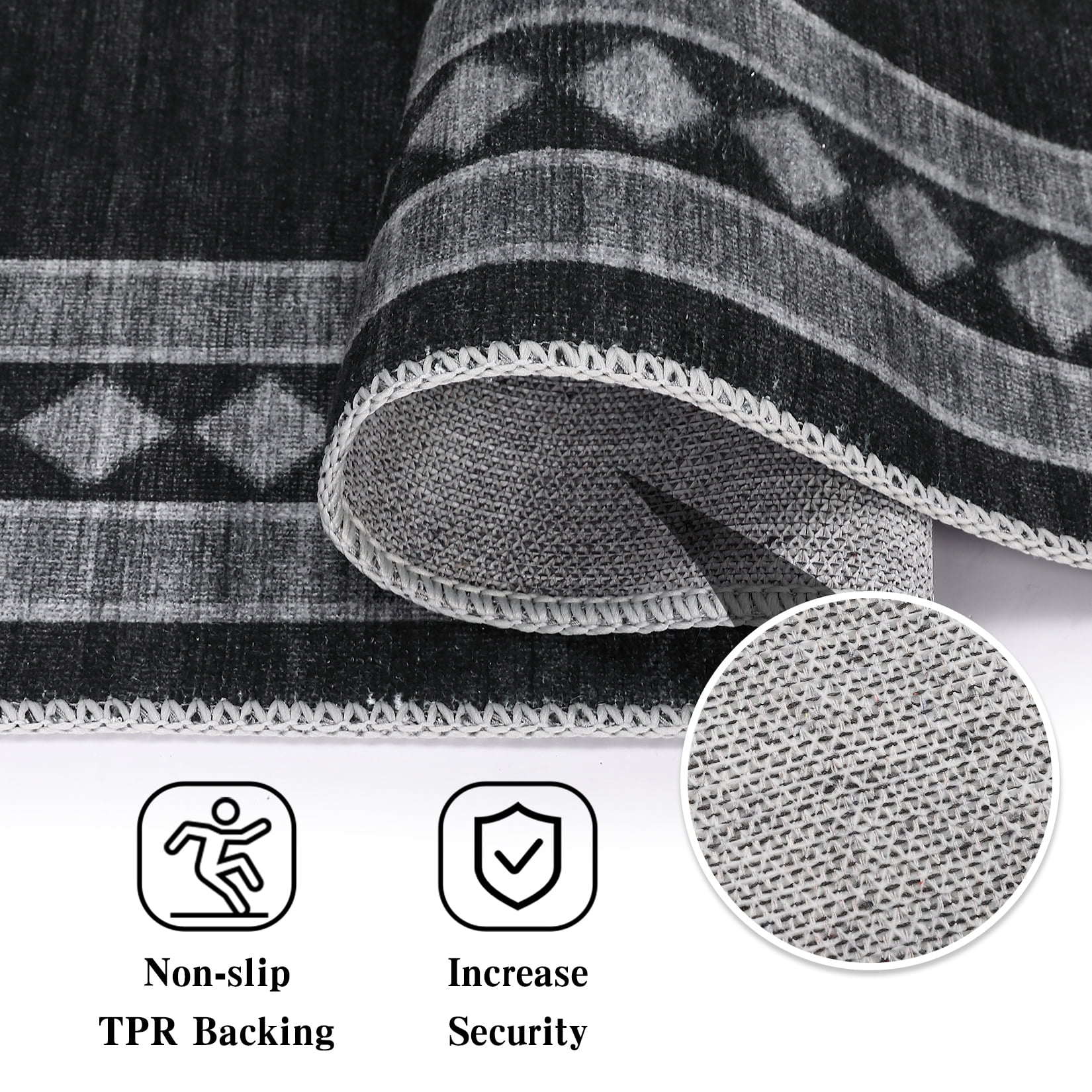 Garvee 10'x13' Modern Area Rug Solid Bordered Rugs, Washable Geometric Neutral Accent Carpet with Non-Slip Backing, Low Pile Stain-Resistant Rug for Living Room Dining Room Home Office, Black
