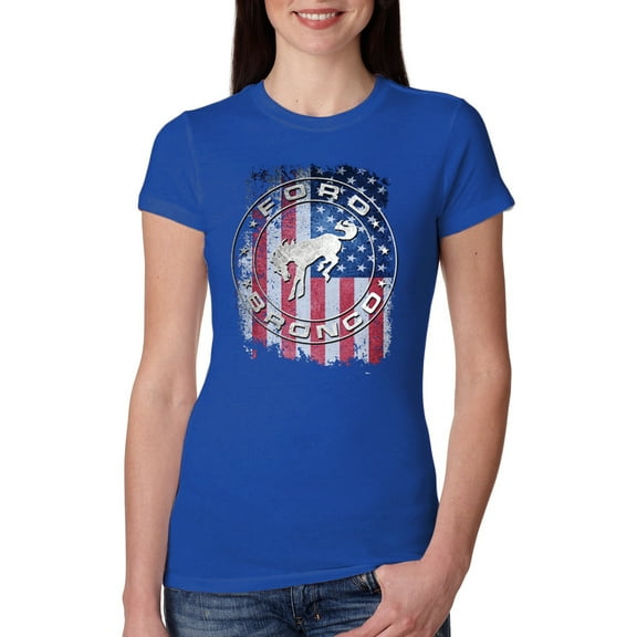 Wild Bobby US Flag Ford Bronco Women Slim Fit Junior Tee