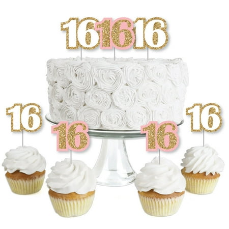 Amscan Sweet Little Cupcake - Sweet 16 - Dessert Cupcake Toppers - Birthday Party Clear Treat Picks - Set of 24