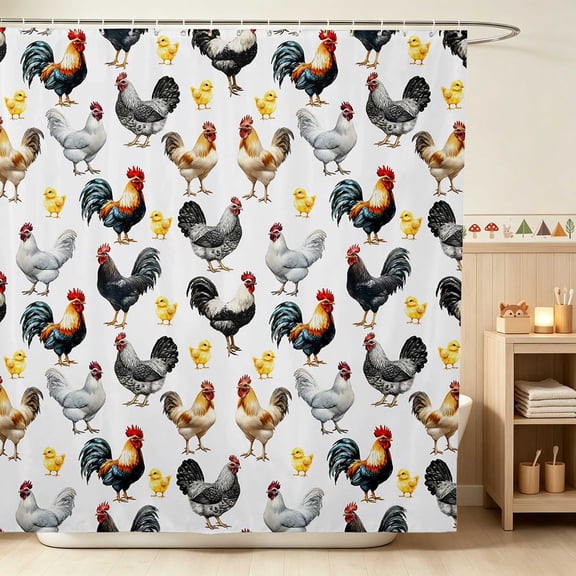 Erosebridal Chicken Shower Curtain 72Wx72L for Boys Girls, Little Chicks Waterproof Bathroom Curtain