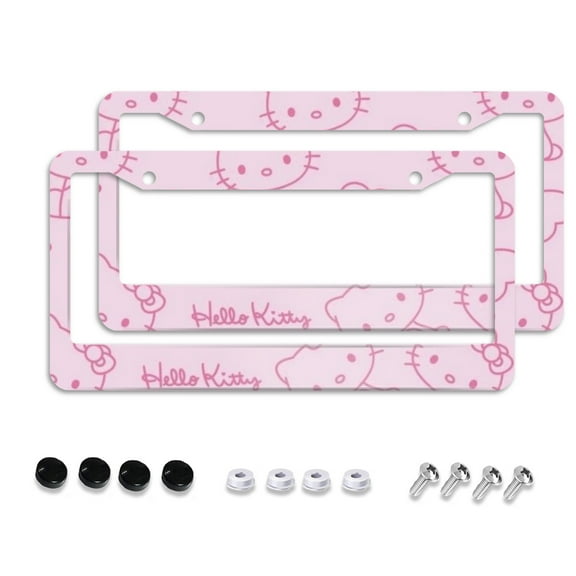 Sanrio Hello Kitty Cartoon Car License Plate Frame 2 Pack, License Plate Cover Bracket Decorative Aluminum License Plate Frame Auto Accessories Unisex 11.8 X 5.9 Inch 2 Holes with Screws