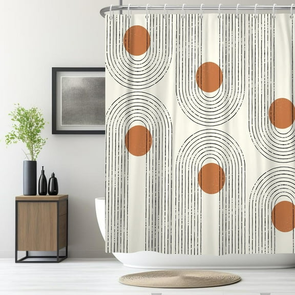 Boho Mid Century Shower Curtain Beige Abstract Shower Curtains for Bathroom Decor 72W x 72 L Inches Sun Arch Simple Modern Minimalist Waterproof Fabric Shower Curtains