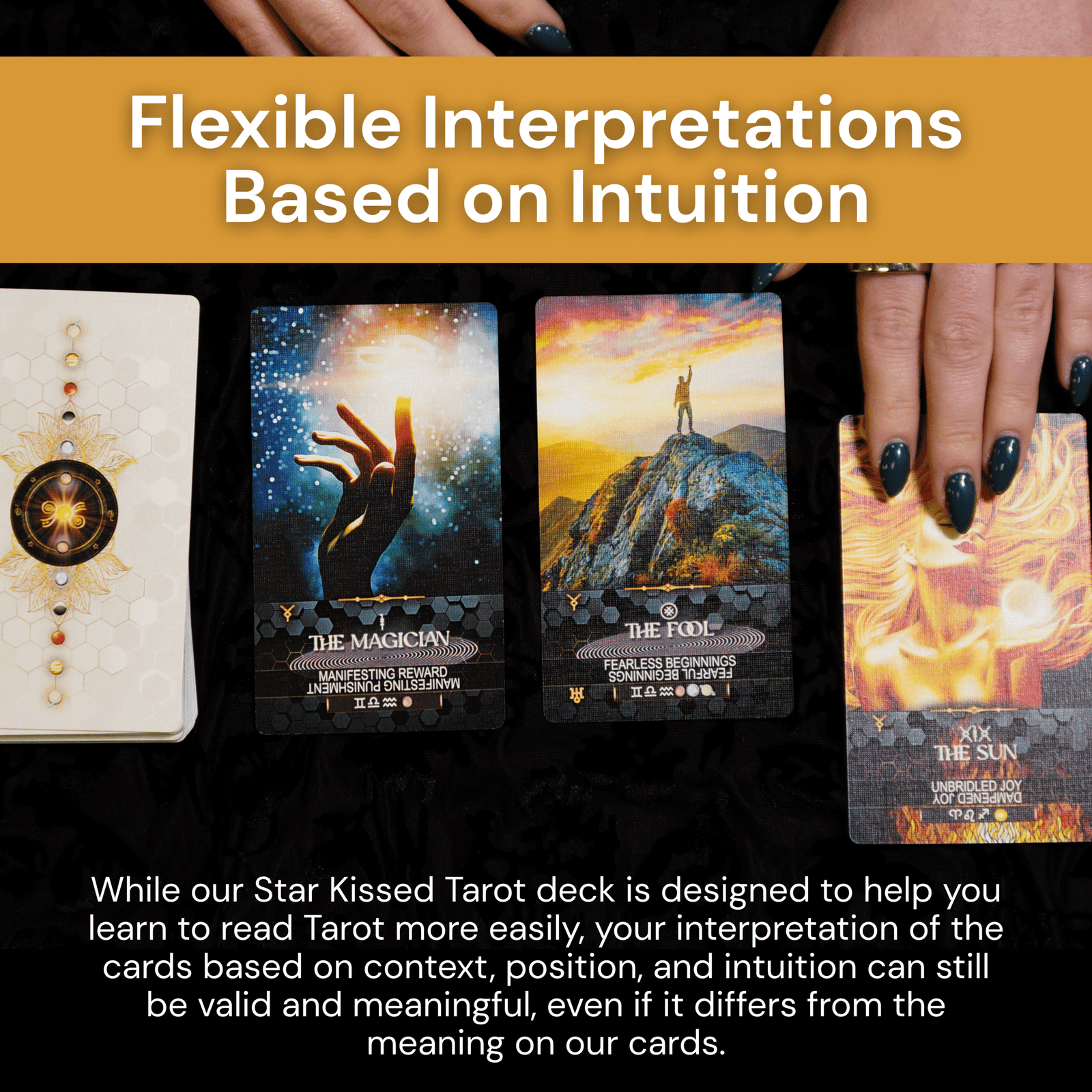 Tarot Skills Star Kissed Tarot Deck, Tarot Cards with Meanings on Them Including “Golden Dawn” Astrology Zodiac and Planets, Keywords, Reversed, Elements