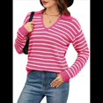 thumbnail image 1 of Suéteres de Mujer 2025, Cuello en V, Larga, Tops A Rayas, Otoño Invierno, Ropa de Punto Cómoda, Suéter Tipo Pulóver Rosa y M, 1 of 9