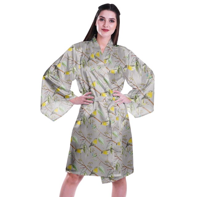 Moomaya Printed Womens Kimono Sleeve Robes Satin Silk Getting Ready Bridal Robe Coverup