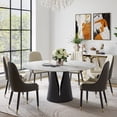 thumbnail image 4 of POVISON 7PCS Modern Dining Room Sets(59" Dining Table + 6 Chairs), Kitchen Furniture Round White Dining Table with Chairs, Round Dining Table Set for 6, 4 of 18