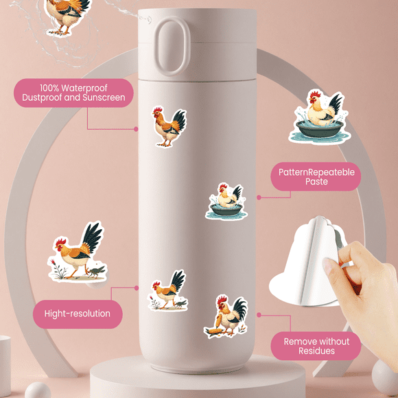 Realistic Chicken Theme Stickers, Waterproof Chicken Theme Sticker for Water Bottle Laptop Phone Cases Planner Skateboard Luggage Helmet Party Favor Decor, Ideal for Adults Teens Teacher Rewards