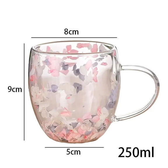 Creative Double Wall Glass Cup Dried Flower Filler Glass Cups Tea Coffee Cups Gifts High Borosilicate Glass Cups with Handles