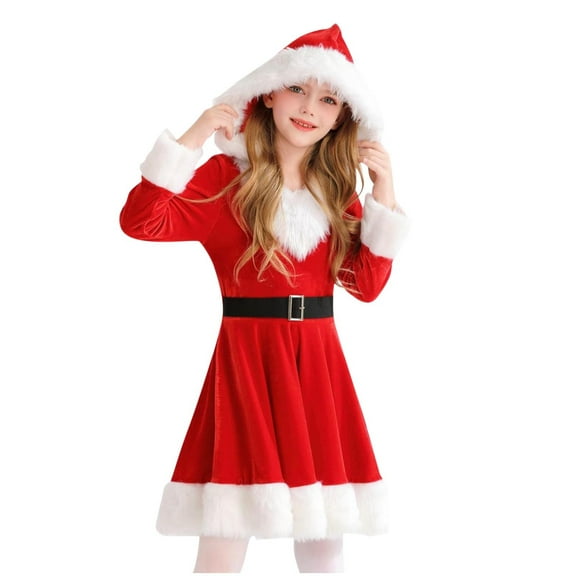 ZACPNCV Toddler Girls Dresses Long Sleeve Christmas Children Red Joyful Celebration VelvetRound Neck Dress Red