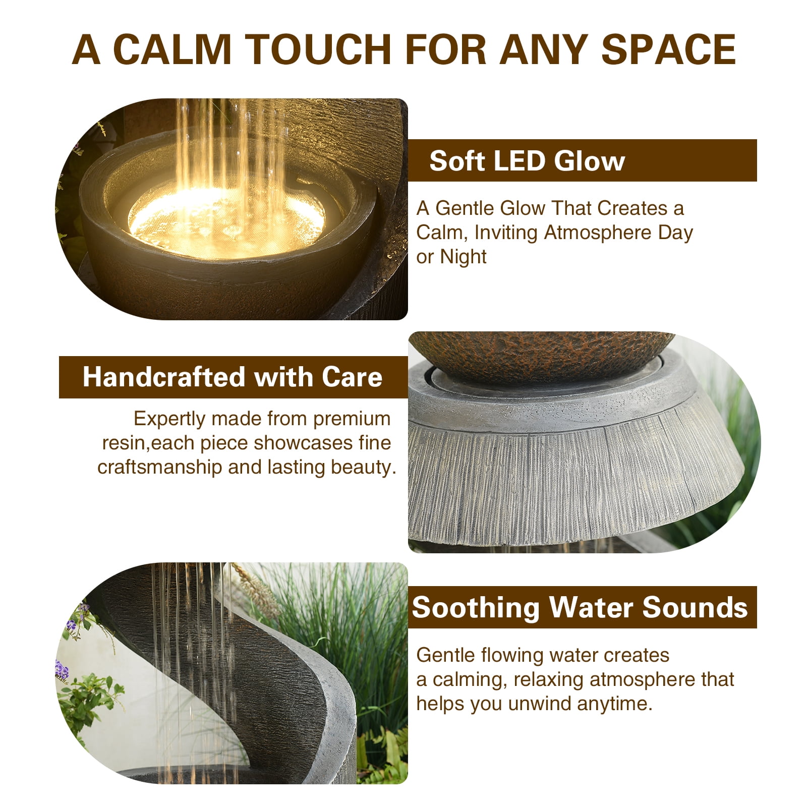 Freestanding S-Curve Waterfall Fountain Outdoor Garden Patio Decor with Planter