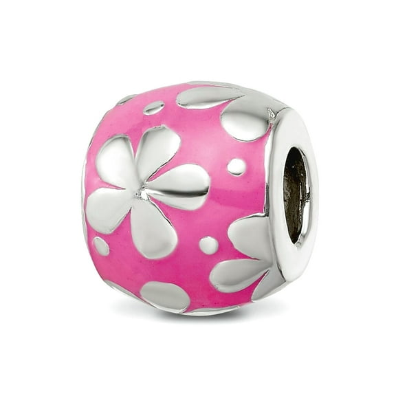 925 Sterling Silver Reflections Pink Enamel Floral Bead 10.82x9.37mm Wide Charm Pendant Necklace for Women