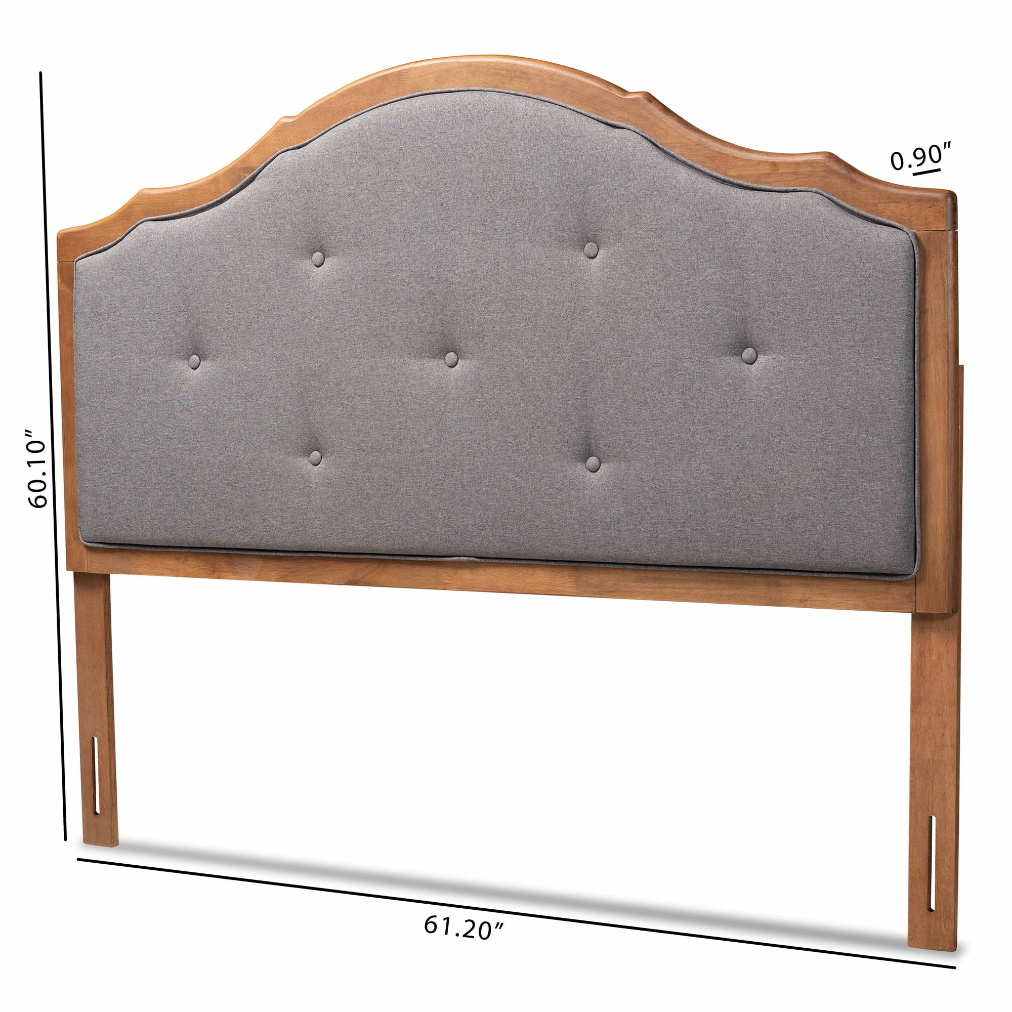 Baxton Studio Gala Vintage Classic Traditional Dark Grey Fabric Upholstered and Walnut Brown Finished Wood Queen Size Arched Headboard