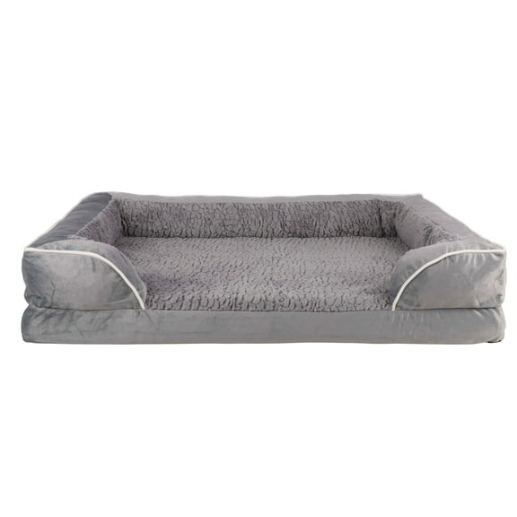 PETMAKER Orthopedic Dog Bed with Bolster and Removable Washable Cover, Gray