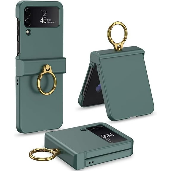 Compatible with Galaxy Z Flip 4 Case with Hinge Protection & Ring Kickstand,Slim and Thin Protective Case Cover for Samsung Z Flip 4 5G (Forest Green)