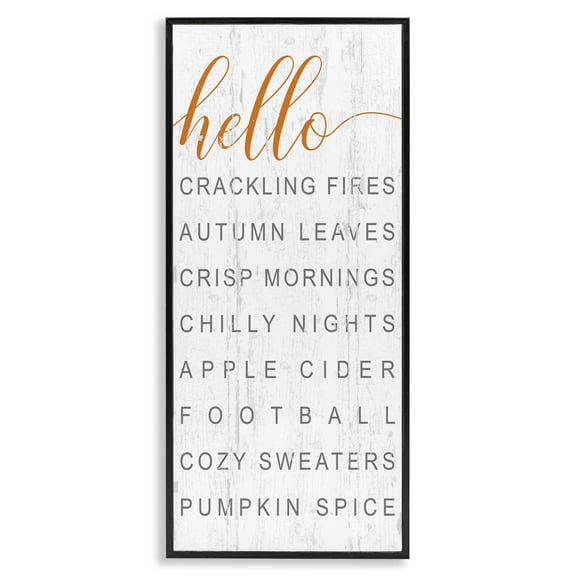 Stupell Industries Hello Fall Favorites Phrases Typography Painting Black Framed Art Print Wall Art, 10 x 24