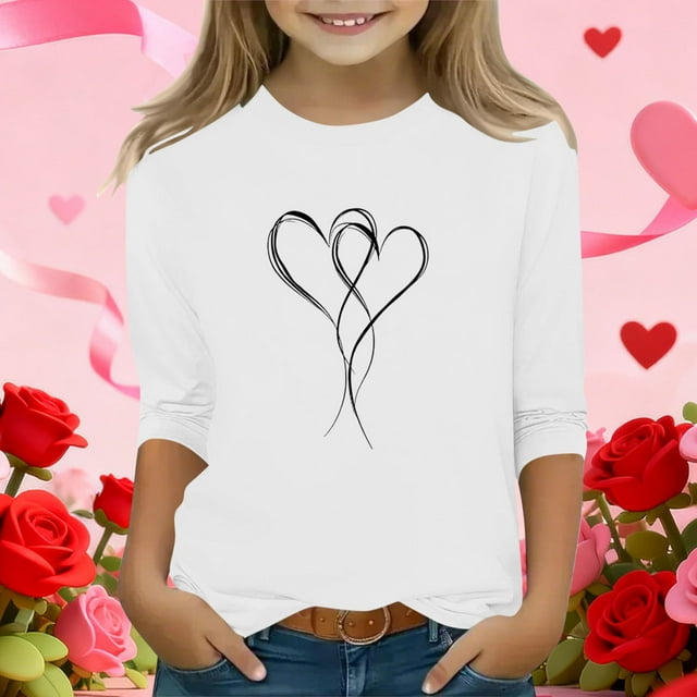 Blusas y camisas de manga larga con cuello redondo y estampado infantil, manga 3/4/cuello redondo tres cuartos, camisa y top para niños, top de poliéster para niños