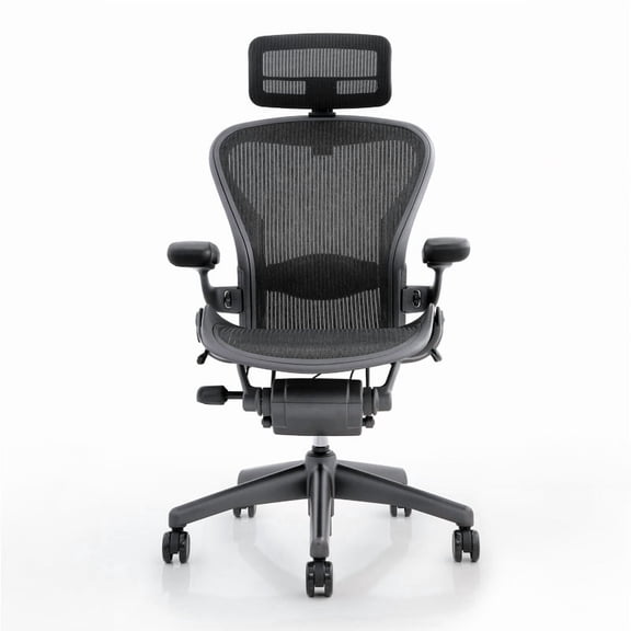 Restored Herman Miller Aeron Chair - Size B - Fully Adjustable Ergonomic Mesh Office Chair with Lumbar Support, Tilt Limiter, and Roller Index Arm Adjustments with Headrest - Black (Refurbished)