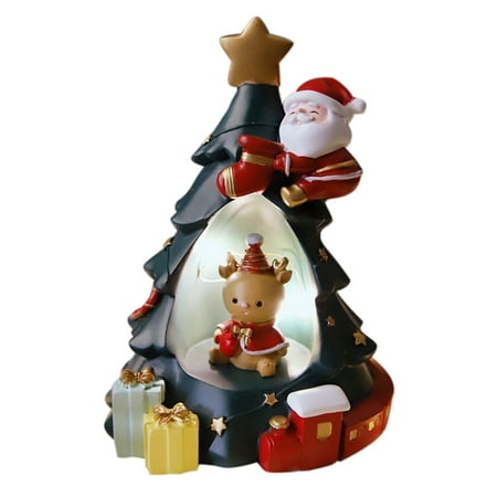 

Christmas Tree LED Light with Cute Santa Snowman Resin Ornament Table Night Lamp