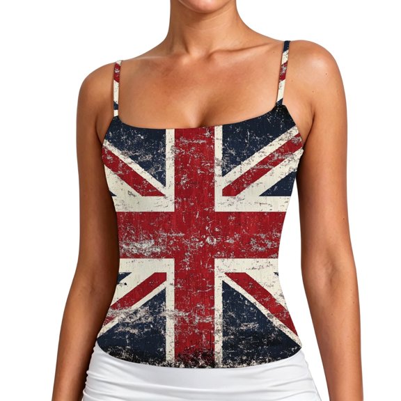 Womens Workout Tops Patriotic Britain Print Tank Sleeveless Fashion Out Couple Shirts,Red,XL