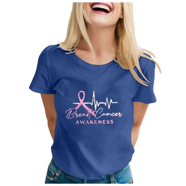 TSADFHJI Chemises pour Femmes T-Shirt Tendance pour Femmes Imprimé Cancer T-Shirt de Publicité Internationale Lune Chemise à Manches Courtes TG Bleu