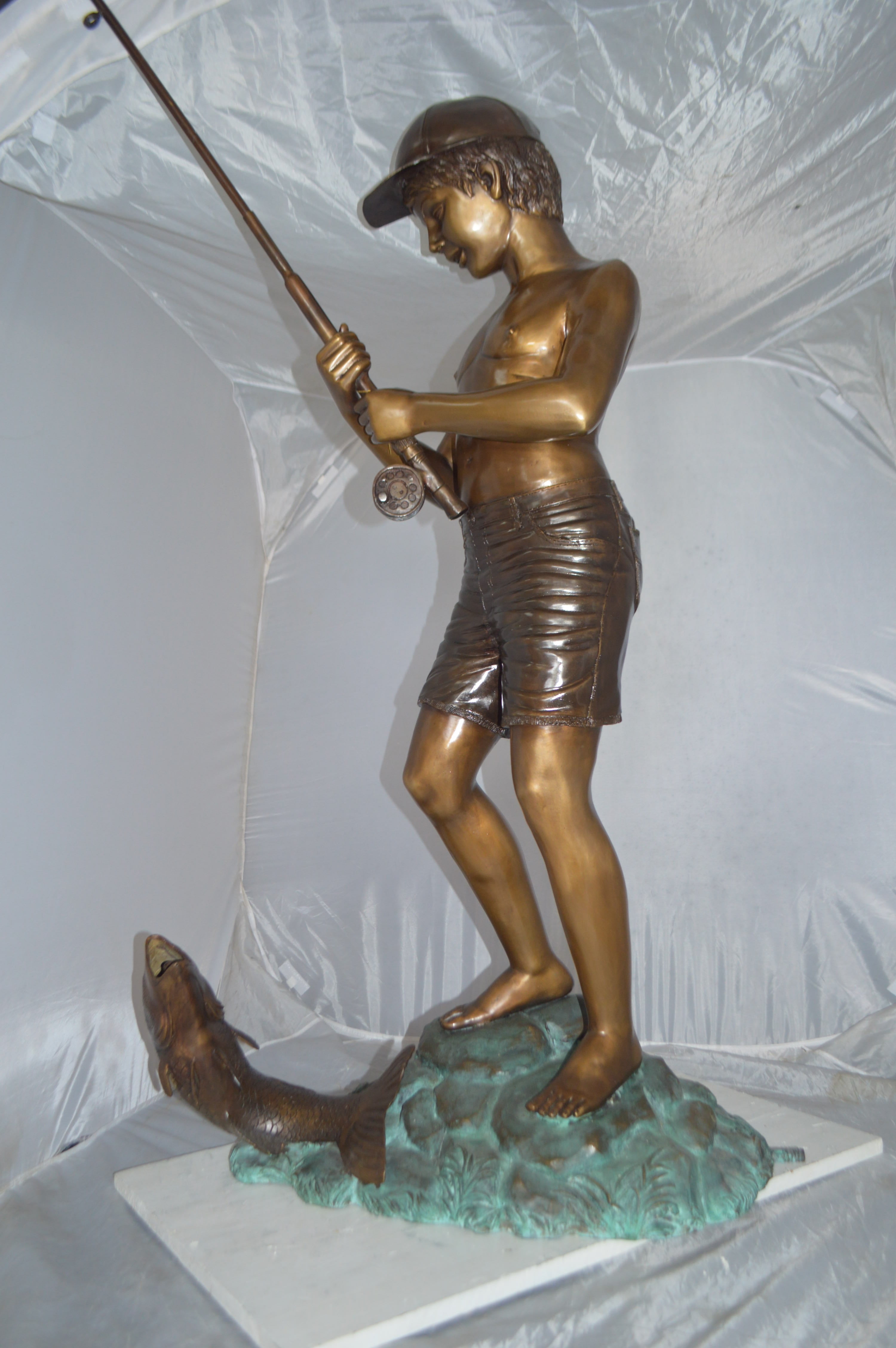 Nifao Standing Boy Fishing Outdoor Fountain Statue, Bronze Garden Water Feature Sculpture for Patio & Yard – Garden Outdoor Decor Sculpture, 58"L x 25"W x 72"H