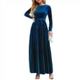thumbnail image 3 of Vestido Elegante de Terciopelo con Cinturón, Plisado, de Larga, para Cóctel, Formal, Boda, Invitada, Corte A Azul XXL, 3 of 9