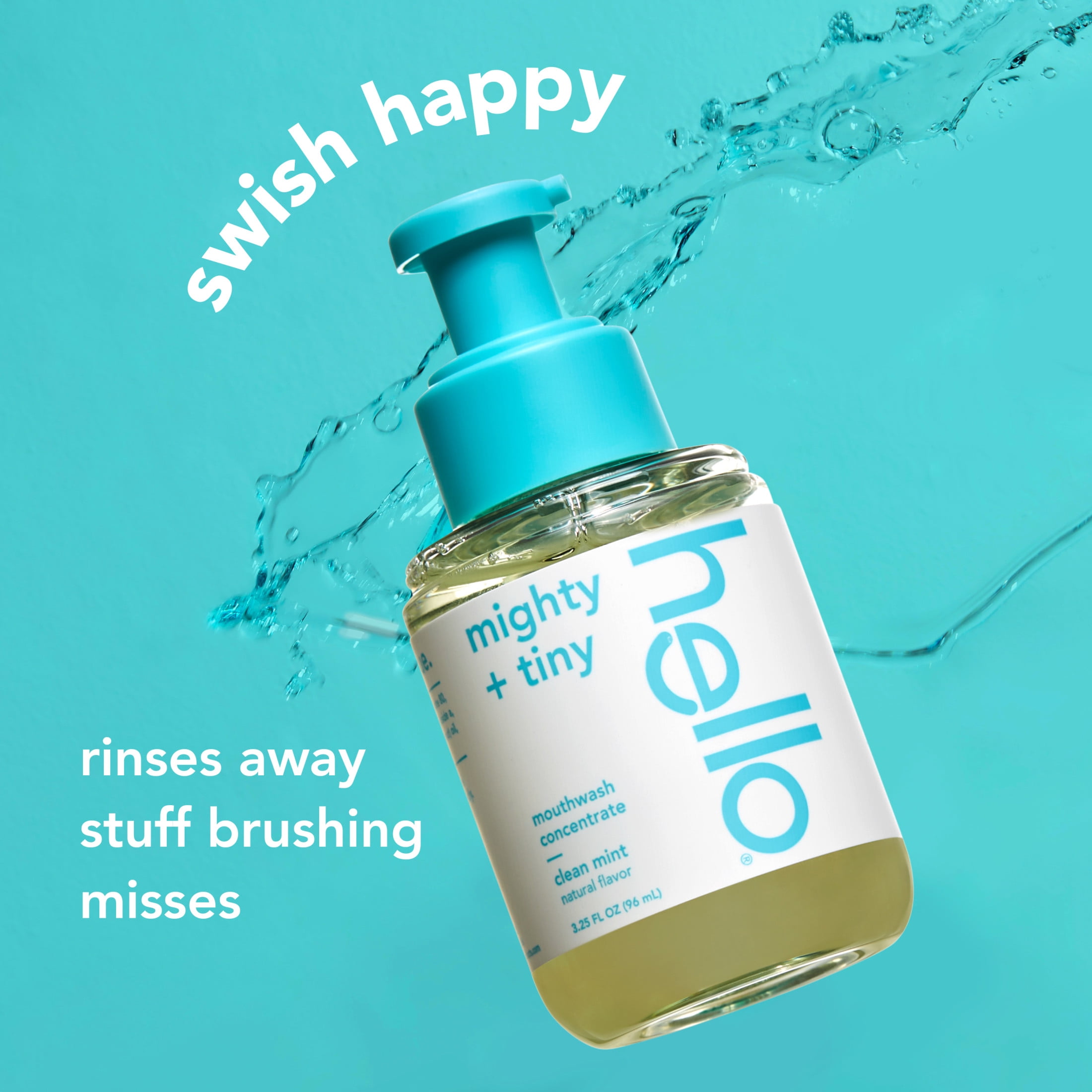 hello Mighty and Tiny Alcohol Free Mouthwash Concentrate, Clean Mint, 3.25 Fl Oz Pump Bottle