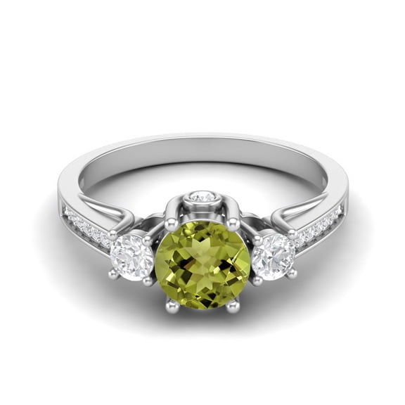 1.39 Ctw Round Peridot 925 Sterling Silver Three Stone Accents Women Mother's Day Gift Ring