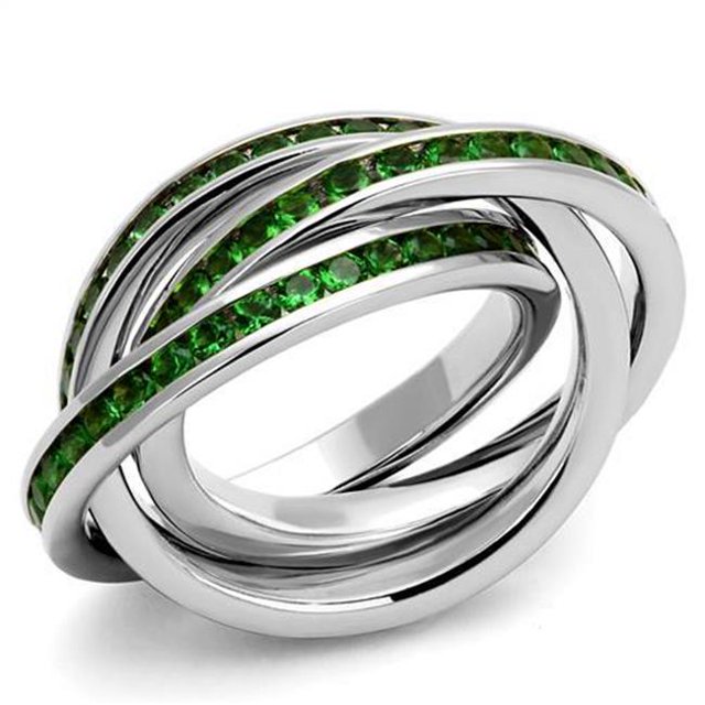 Alamode 3W1332-5 Women Rhodium Brass Ring with Synthetic in Emerald - Size 5