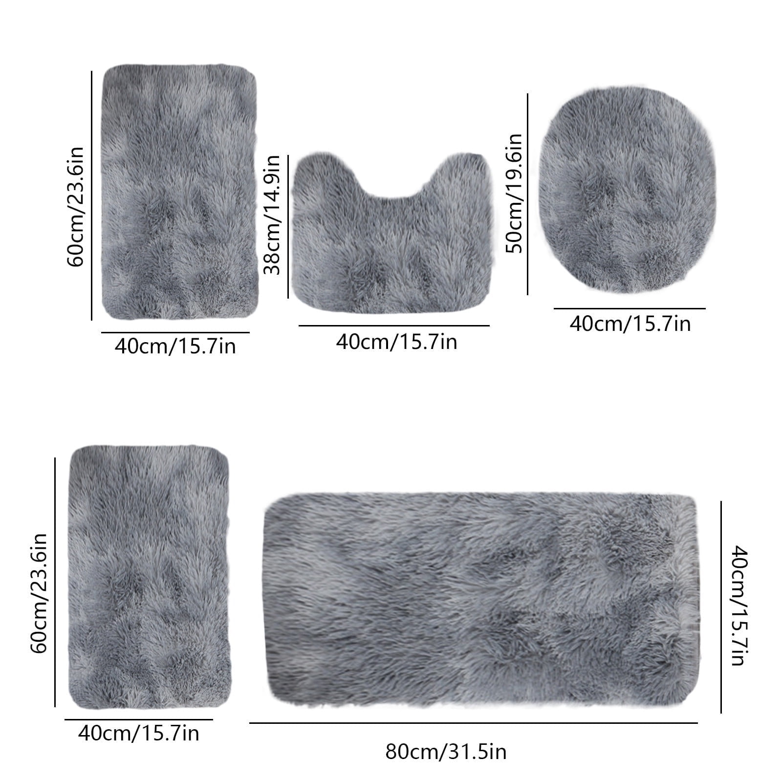 AuroraX Bathroom Rugs Sets 5 Piece,Non Slip Washable Soft Gray Bathroom Runner Rug with Toilet Rug U Shaped Bathroom Home Decor Eclectic