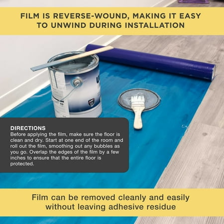 Dura-Gold Floor Protection Film, 24-inch x 50' Roll - Blue Self Adhesive Temporary Floor Covering, Protect Flooring from Foot Traffic, Paint Spills, Dust, Construction Debris, Moving - Hardwood, Tile