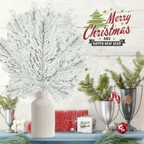 Artificial Flocked Cedar Leaves Greenery Sprigs Set of 24 White Frosted Christmas Tree Decor Branches for Home Party Decor(White)