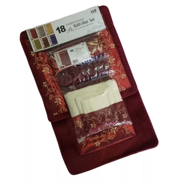 Juego De Tapetes Cortinas Y Toallas Para Baño B.KIND & BEYOND 18 Pzs Tinto