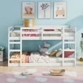 thumbnail image 3 of Harper & Bright Designs Low Bunk Bed Twin over Twin, Wooden Floor Bunk Bed with Ladder, Twin Bunk Bed with Full Guardrails, White, 3 of 9
