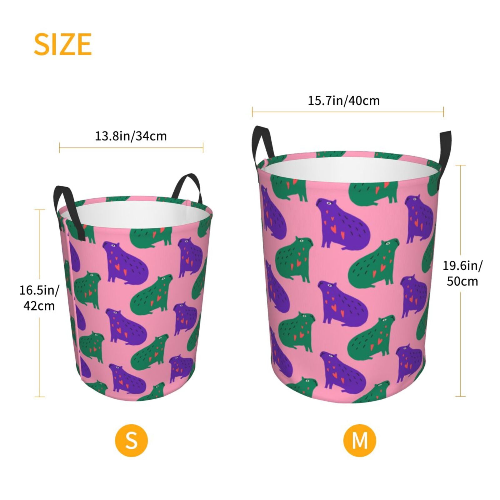 Large Laundry Basket with Handles - Green Purple Capybaras Kids Baby Dirty Clothes Laundry Hamper for Bedroom Aesthetic