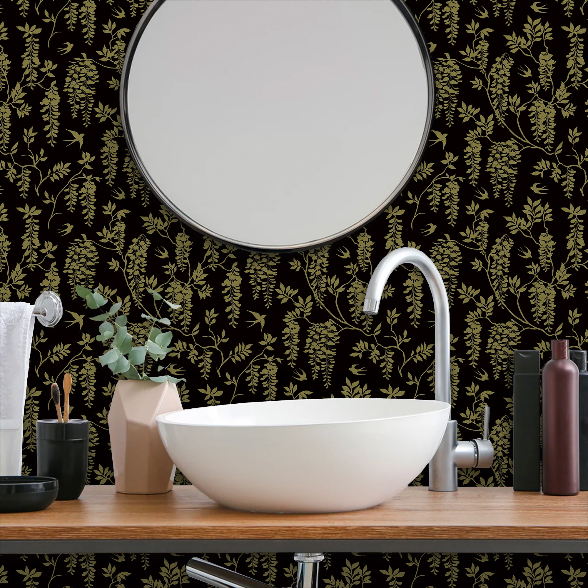 UMIGGEE Floral Wallpaper Peel and Stick Flower Black Wall Paper Self Adhesive Wallpaper 17.7-in x 118-in Contact Paper Removable Wallpaper for Home Decor Wall Covering Old Furniture Renovation