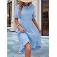 thumbnail image 5 of Women'S Short Sleeve Dresses High Waist Round Neck Solid Flounce Sleeve Ruffle Dress Sky Blue L, 5 of 8