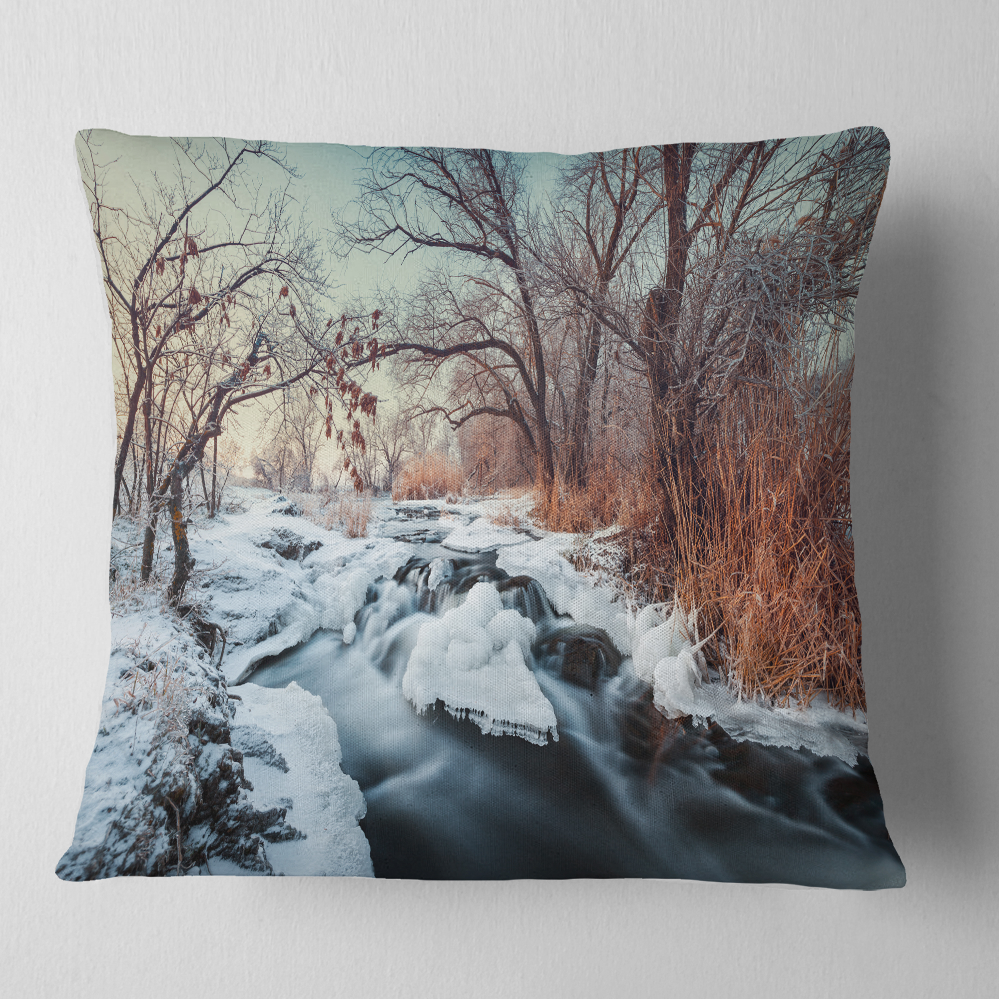 Designart Ukraine Winter Forest - Landscape Photography Throw Pillow - 16x16