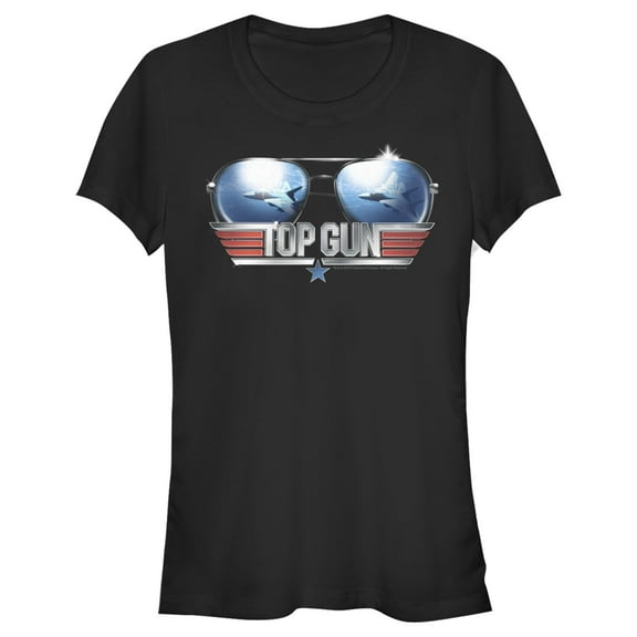 Junior's Top Gun Aviator Sunglasses Logo  Graphic T-Shirt