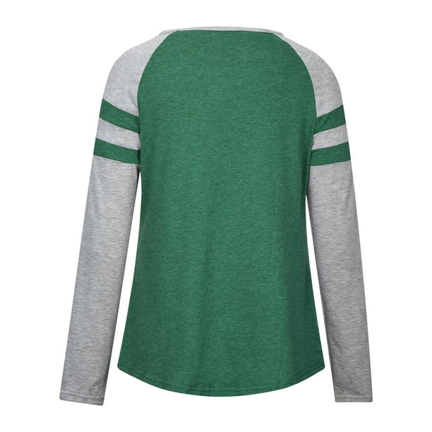 Camisa de manga larga tejida con mangas raglán de colores contrastantes con cuello en V para mujer Fridja czfsfas5307