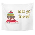 thumbnail image 1 of ZEALGNED Road Trip Car with Baggage Lets Go Travel Lettering Flat Cartoon White Family Travelling by Suitcase Wall Art Hanging Tapestry Home Decor for Living Room Bedroom Dorm 60x80 inch, 1 of 1