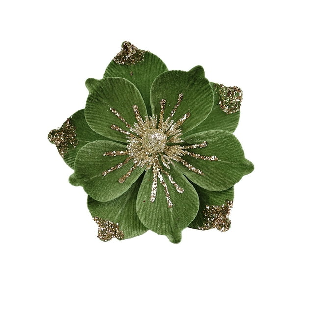 Decoraciones de Navidad para Árbol Flor de Navidad con Brillo Grande Flor de Decoración de Navidad Artificial Flor de Oro Glitter Mimics Flor de Camelia Usada para la Decoración de Navidad
