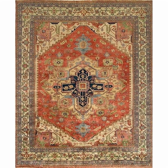 Pasargad Home Serapi 3' x 5' Hand-Knotted Wool Rust/Ivory Rug - All Ages, Indoors