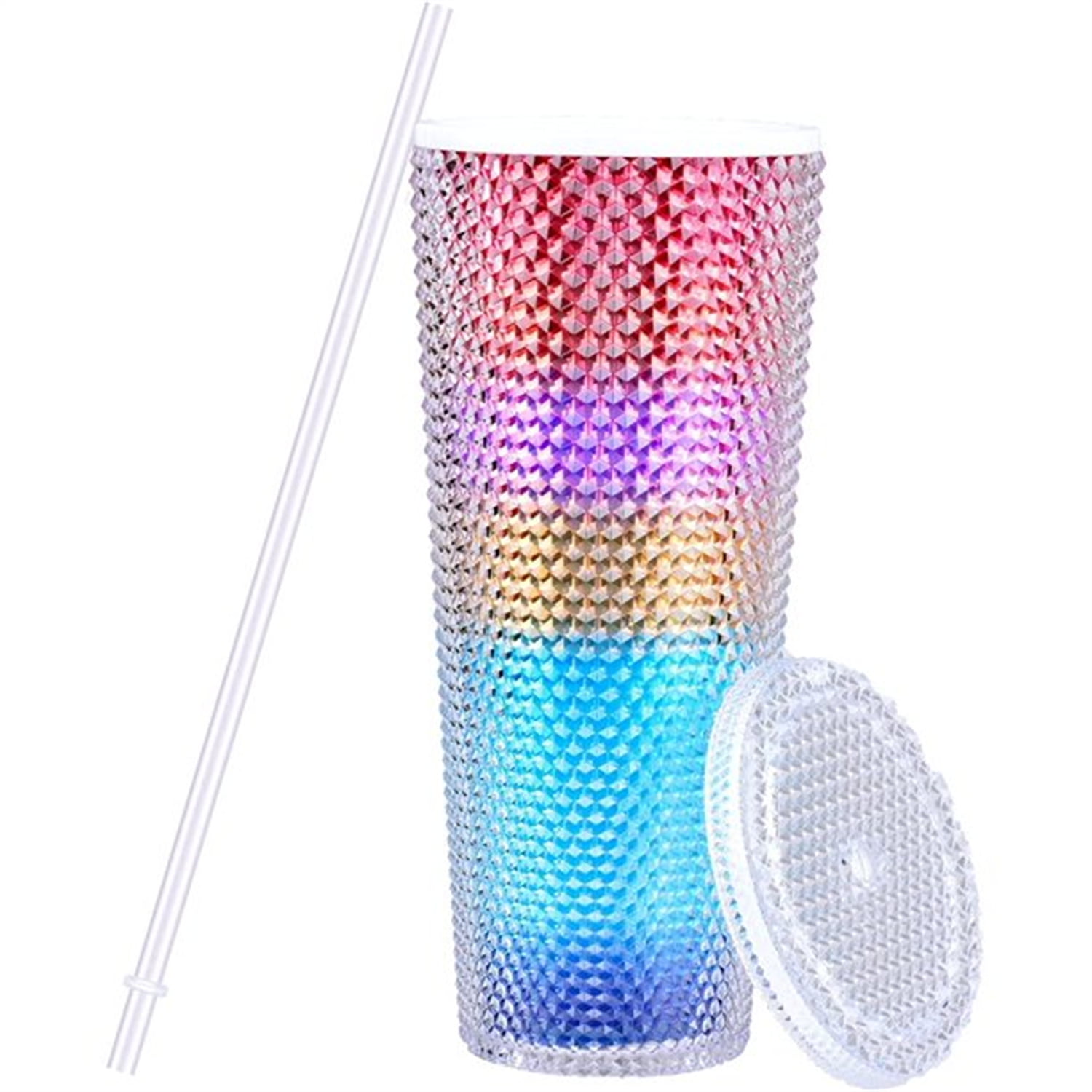 Cafezi Studded Tumbler with Lid and Straw, 24oz Reusable  Double Wall Matte Iced Coffee Cup Smoothie Cup Travel Mug - For Cold Only,  BPA Free, Wide Mouth for Easy Cleaning - (