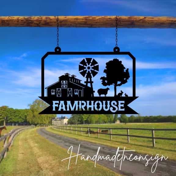 Handmadetneonsign Custom Outdoor Farmhouse Metal Wall Art Hanging,Welcome Farm Name Sign Home Decor