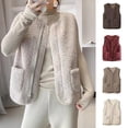 thumbnail image 2 of comerut Women Fall Spring Vest Round Neck Thick Fleece Pockets Solid Color Sleeveless Zipper Closure Retro Warm Office Street Home Vacation Layering Waistcoat, 2 of 8
