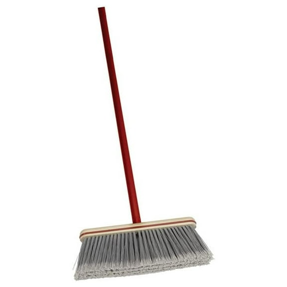 Indoor Upright Broom 12-Inch - Hardwood Handle Broom with Synthetic Bristles - Kitchen, Office, Utility Room Cleaning - USA Made Red, Light Brown