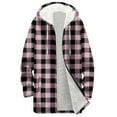 thumbnail image 4 of Zedker Elegant Plaid Prints Casual Hooded Long Sleeve Zipper Jackets for Women, Comfy Inner Fleece Hood Cord Loose Tops with Pockets,Pink,M, 4 of 5